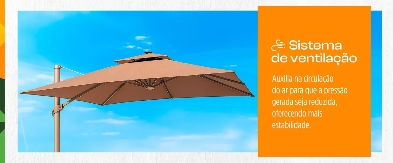 Ombrelone Refugia Guarda Sol Java Alumínio 3,0 x 3,0 C/ Base 130L em uso — imagem 2