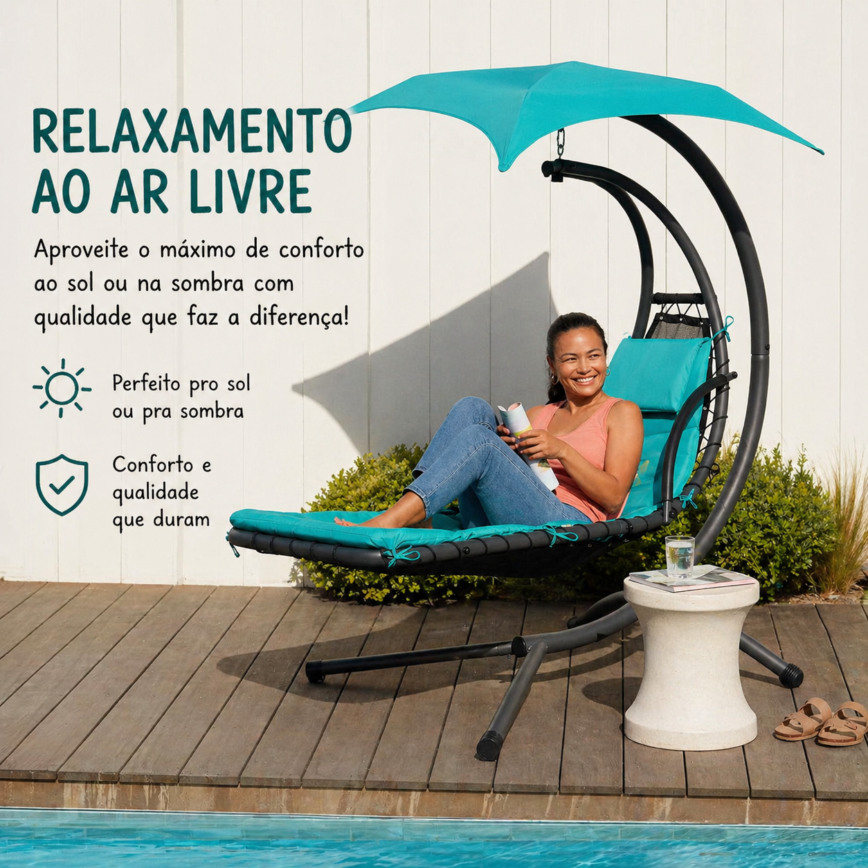 Espreguiçadeira Suspensa Refúgia FloatZen™ com Toldo UV Removível e Almofadas Premium