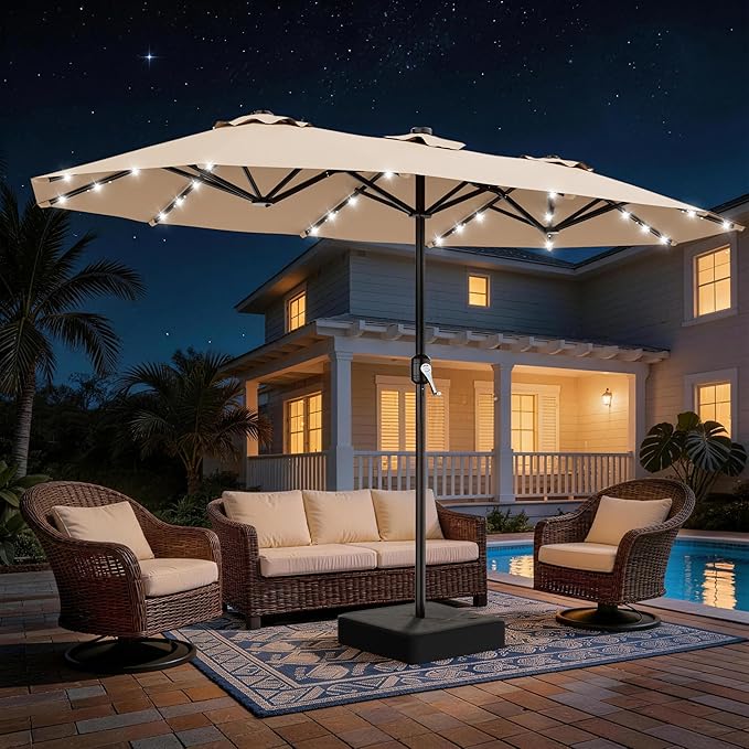 Ombrelone Refugia Triplo 2,70 x 4,60m Articulado LED GOLD